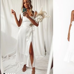 Show me your Mumu - Garden Midi Dress - Ivory Luxe Satin - Size Small